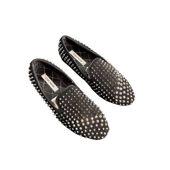 Steve Madden Men's Black Suede Silver Spiked Smoking Shoes Loafers 10 - Picture 2 of 8